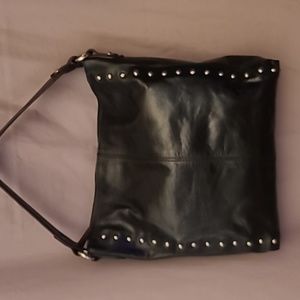 Nino Bossi Black Genuine Leather Studded Shoulder Bag